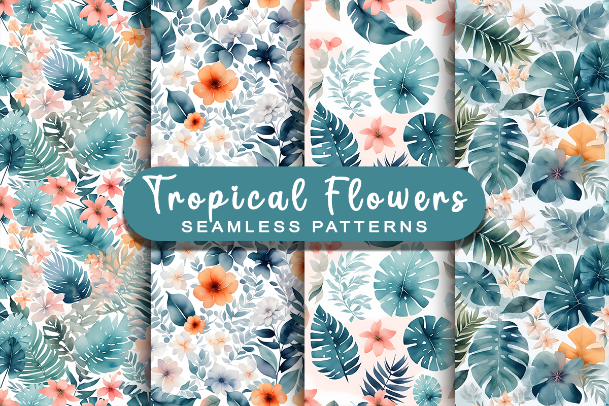 Watercolor Tropical Flowers Patterns Graphic by Conceptty · Creative ...