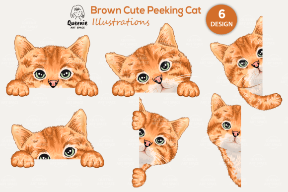 Cute Brown Peeking Cat kawaii kitten svg peeping cat