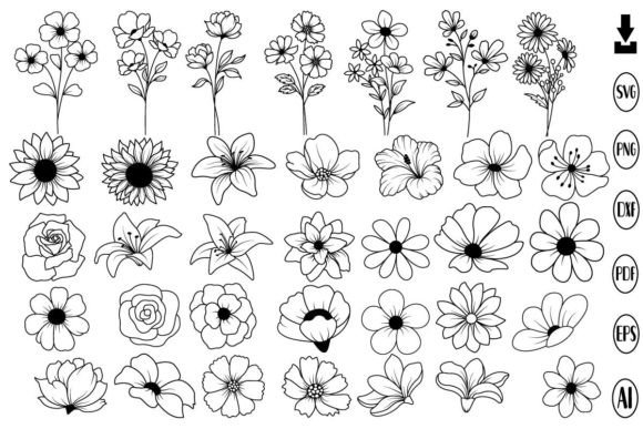 Flowers Svg Bundle, Flower Svg, Floral Gráfico Ilustraciones Imprimibles Por Tadashop Design
