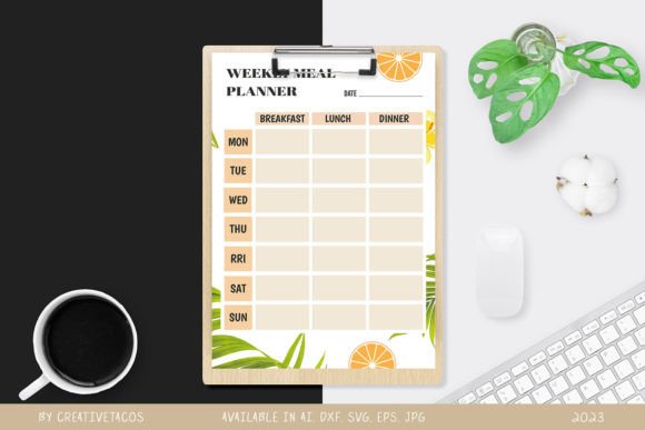 Weekly Meal Planner V2 SVG