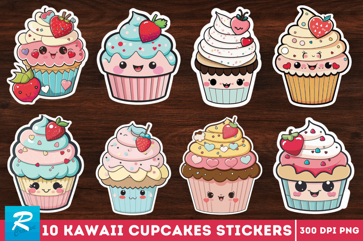 Kawaii Cupcakes Valentine Stickers Png