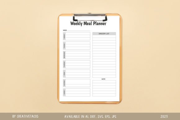 Minimalist Weekly Meal Planner SVG