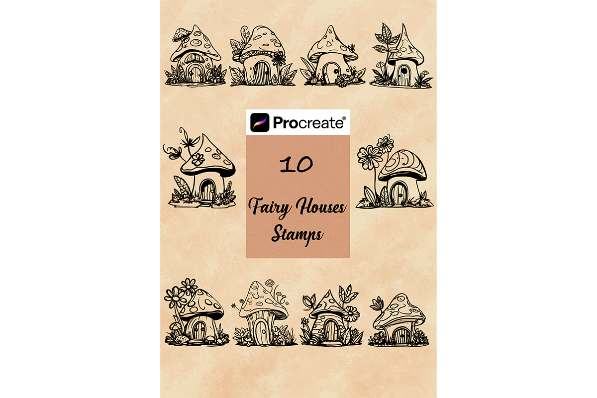 Procreate Mushroom Fairy House Brushes Graphic by Pattern Puddle ...