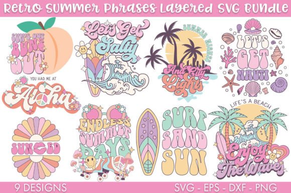 Retro Summer Phrases Layered SVG Bundle Graphic Crafts By freelingdesignhouse