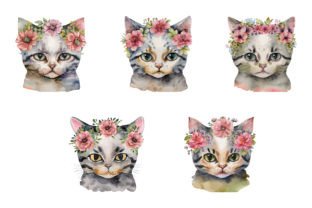 Watercolor Floral Cat Clipart Graphic by Graphicswizard · Creative Fabrica