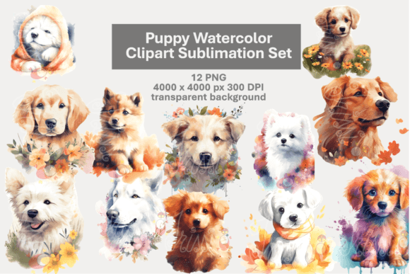 Puppy Watercolor Clipart Sublimation Set watercolor puppy png for sublimation