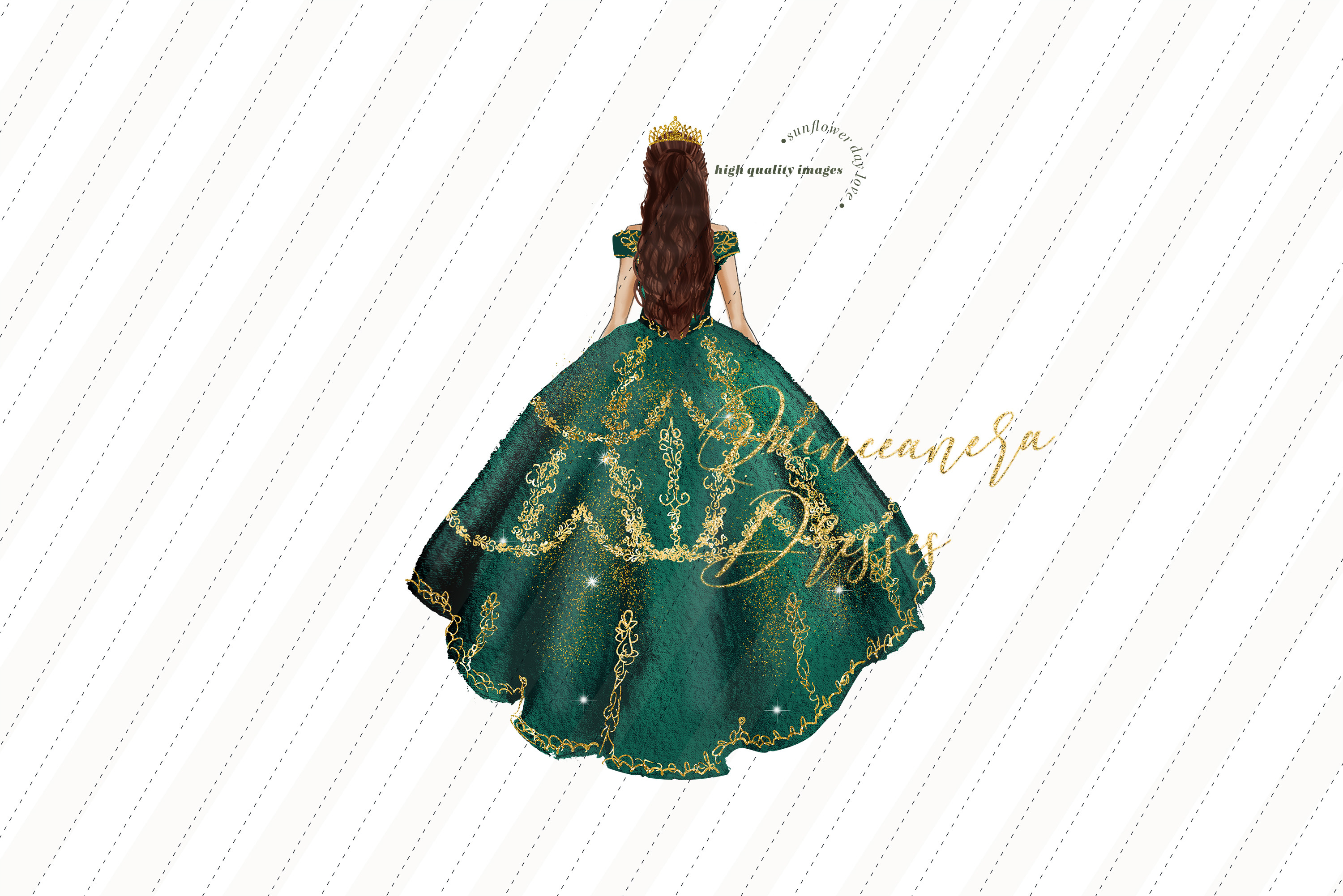 emerald green princess dress clipart Graphic by SunflowerLove · Creative Fabrica Tie-Front