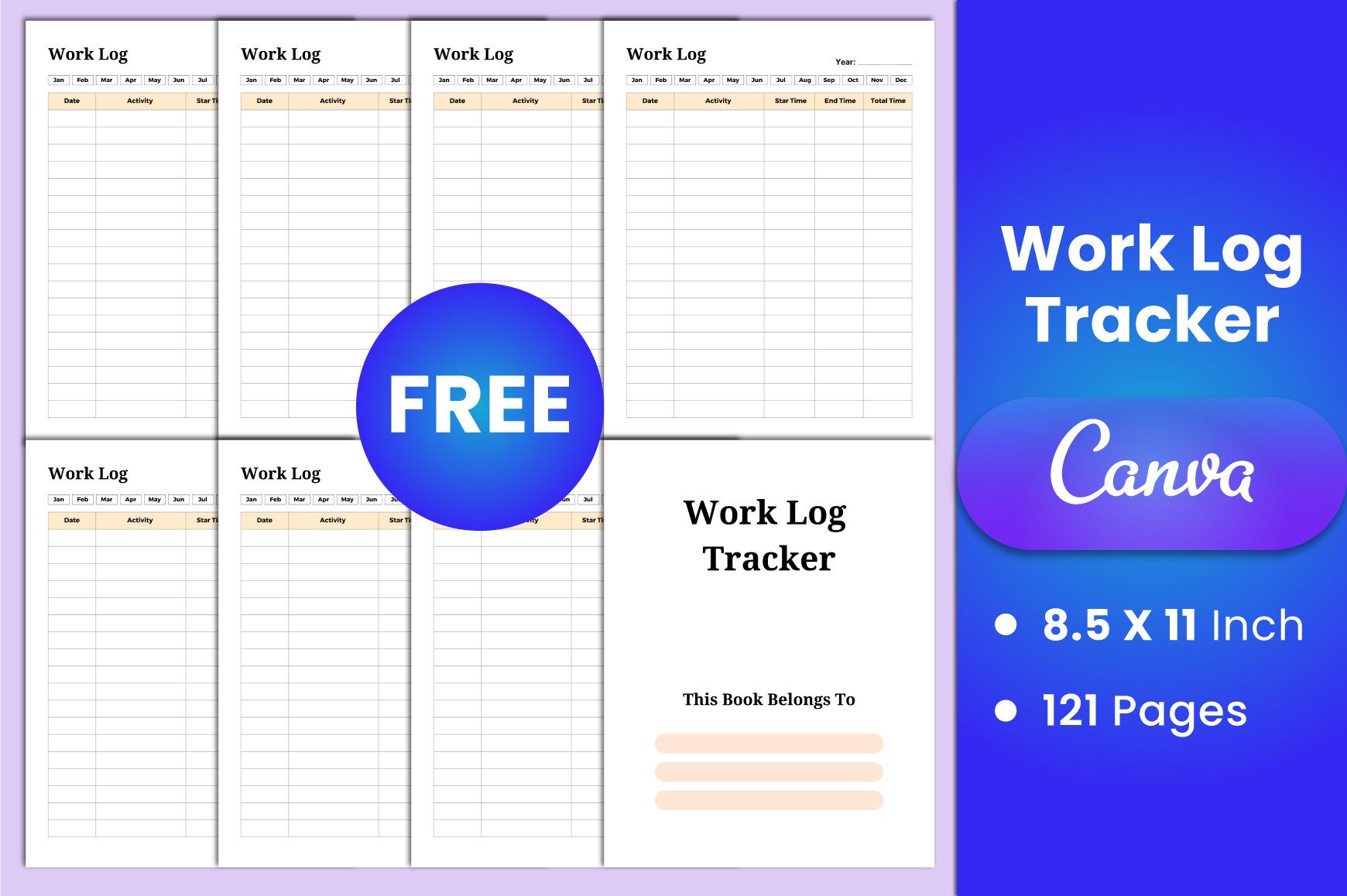 Free Work Log Tracker Canva Interior Graphic by munjixpro · Creative ...