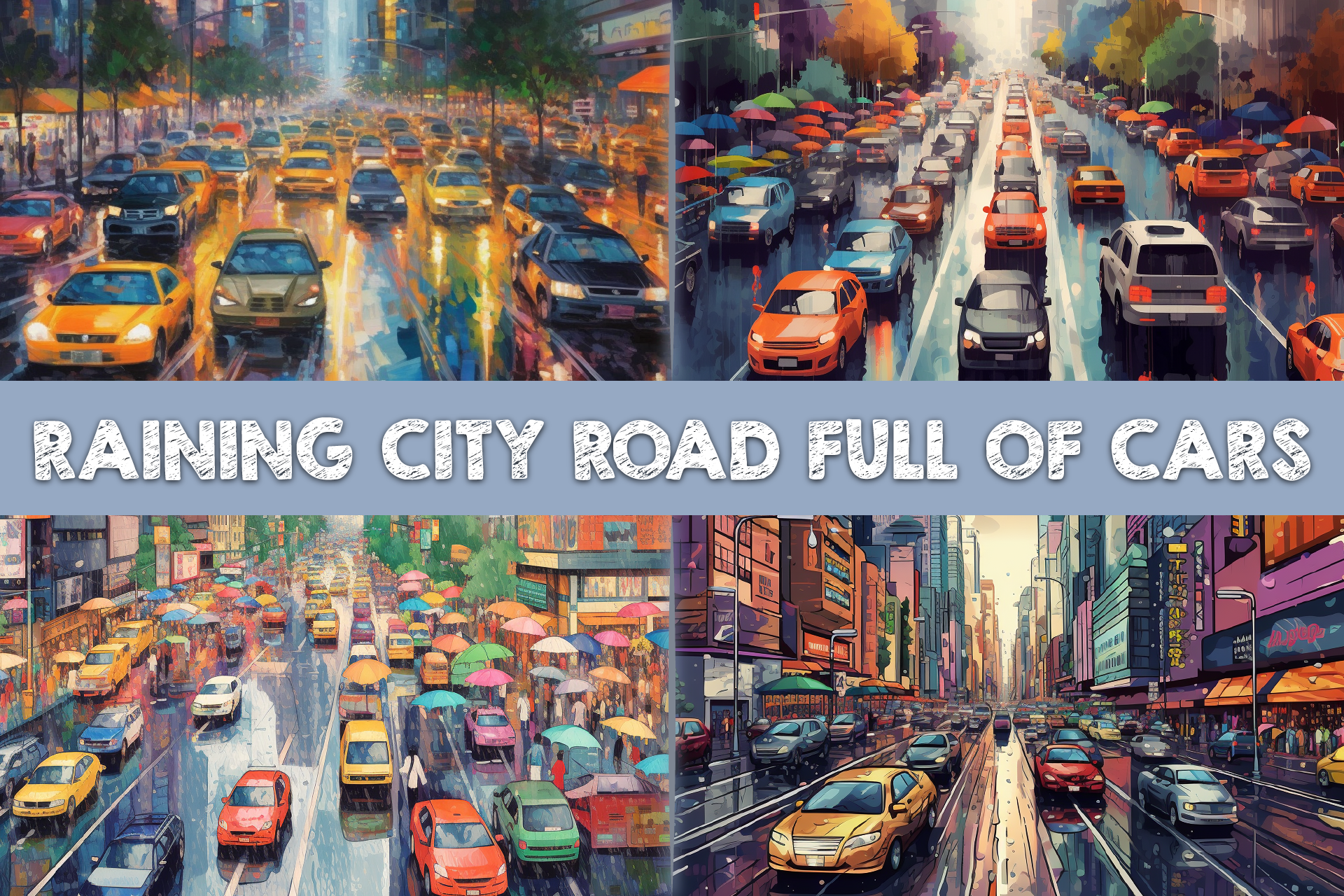 Raining City Road Full of Cars 1 Graphic by eternostudio · Creative Fabrica