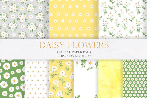 Watercolor Daisy Flowers Digital Papers