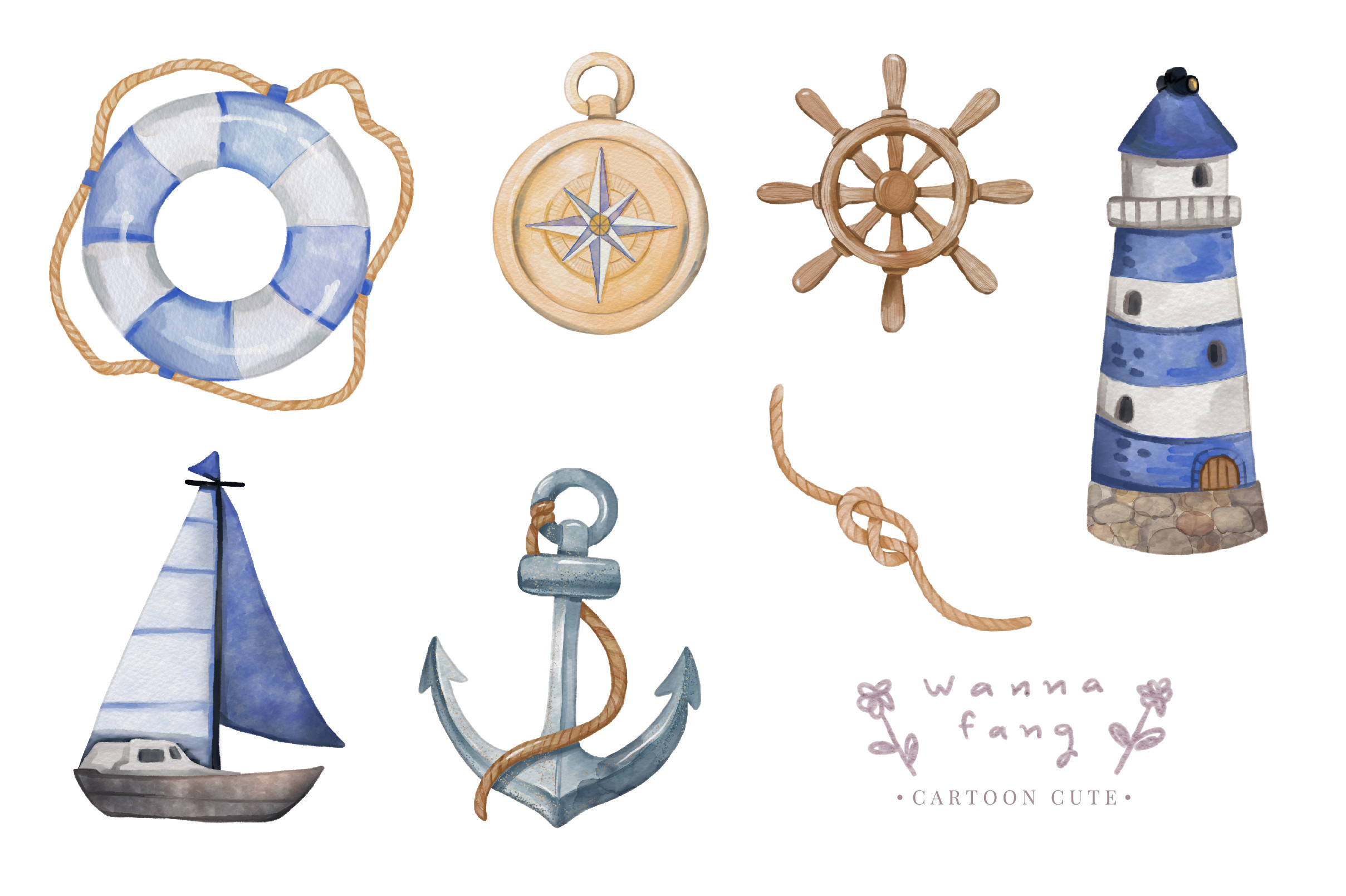 Bear Sailor Nautical Watercolor Clipart - photo 5