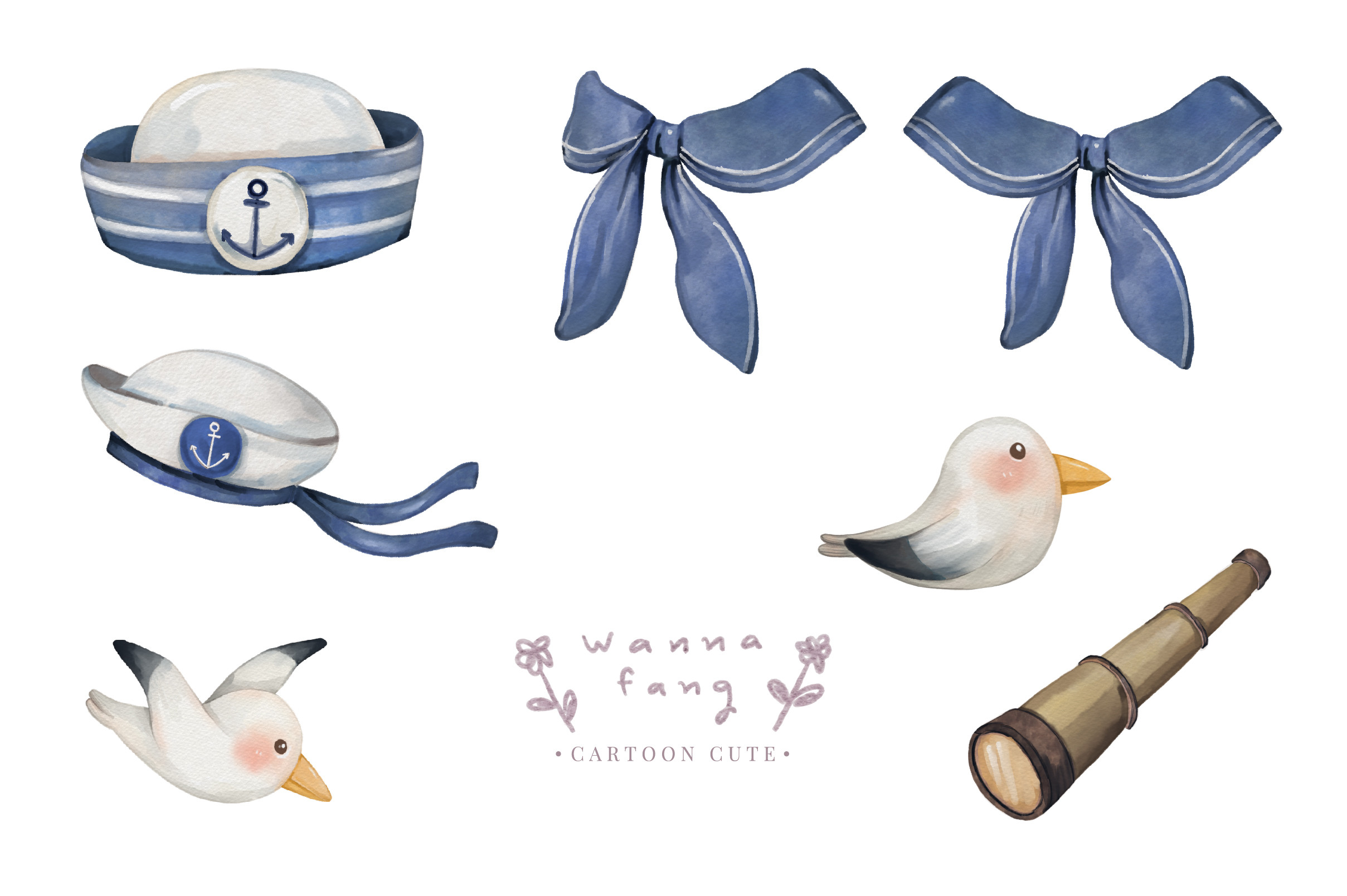 Bear Sailor Nautical Watercolor Clipart - photo 6