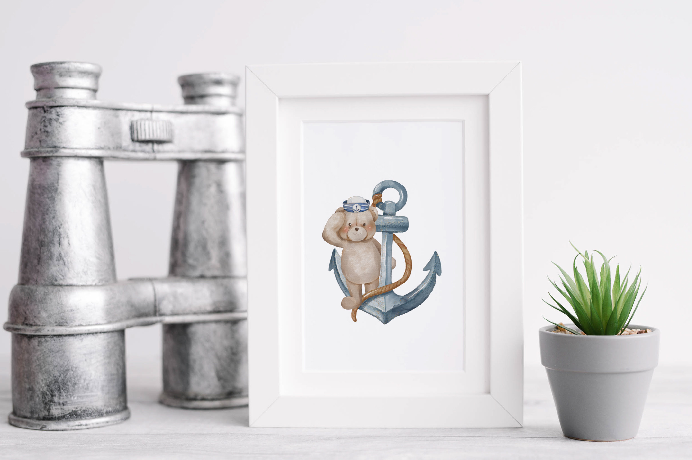 Bear Sailor Nautical Watercolor Clipart - photo 7