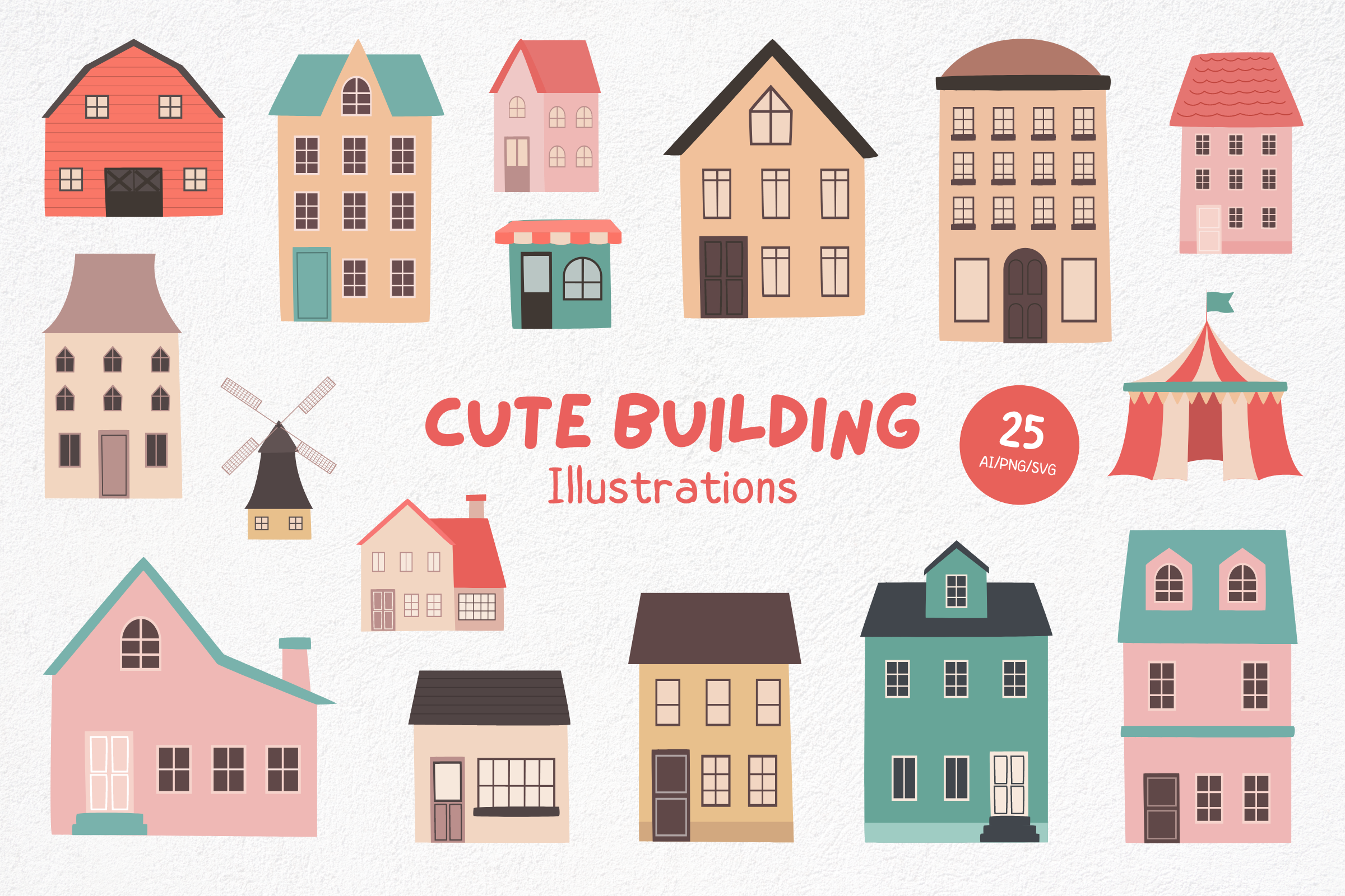 Cute Building Illustrations Graphic by Illustrava · Creative Fabrica