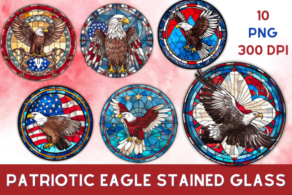 Eagle,USA Flag Stained Glass Sublimation Graphic AI Transparent PNGs By JinnyClipart