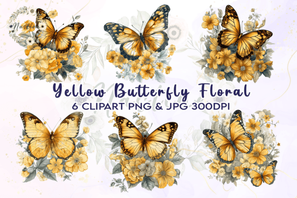 Yellow Butterfly Floral Clipart Grafik Druckbare Illustrationen Von Nastine