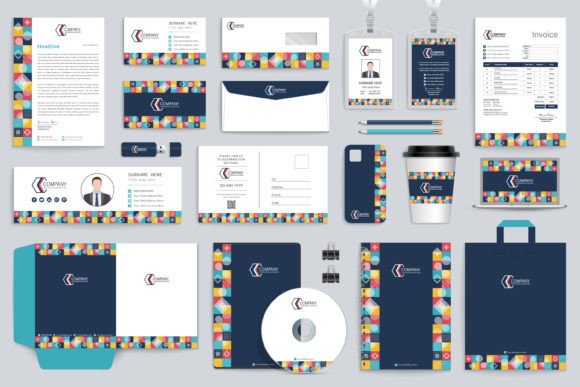 Flat Design Geometric Stationery Set Graphic by Ju Design · Creative ...