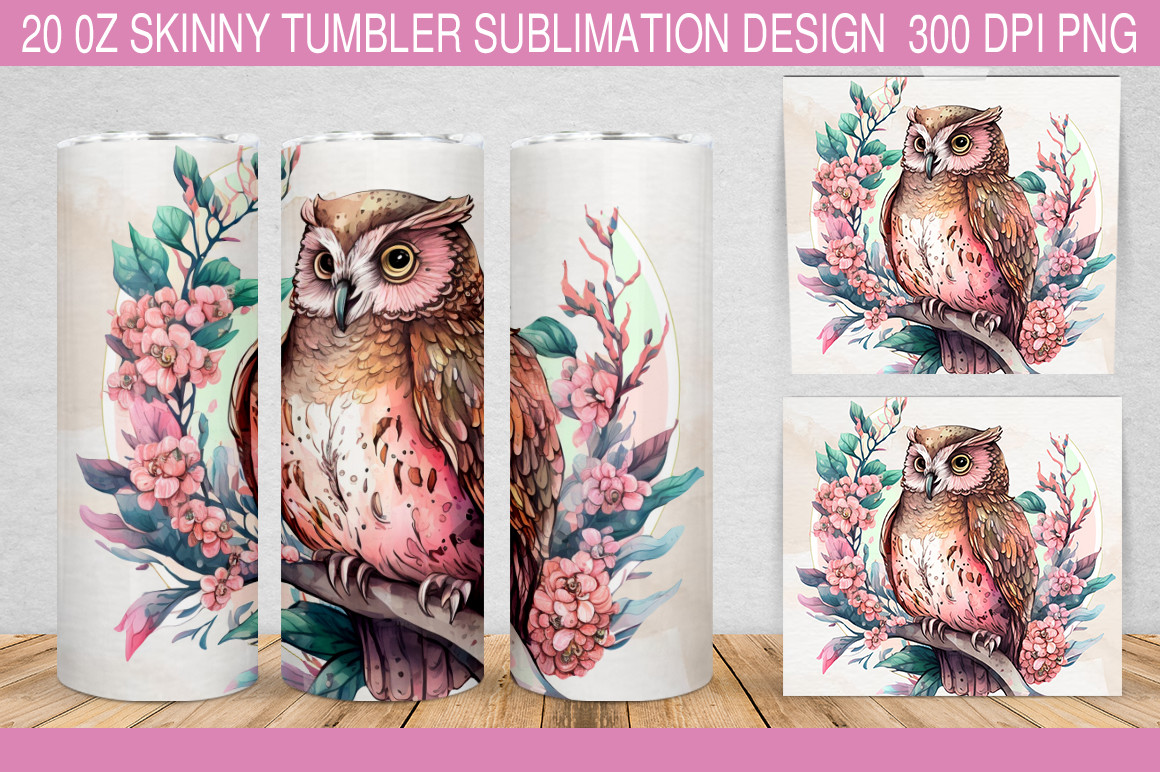 Cute Owl Pink Floral Watercolor PNG Graphic by Designartstore ...