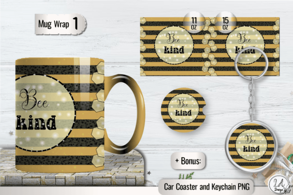 Bee Kind Mug Wrap Sublimation Design Png Graphics