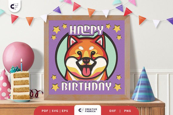 Birthday Shiba Inu 3D papercut SVG