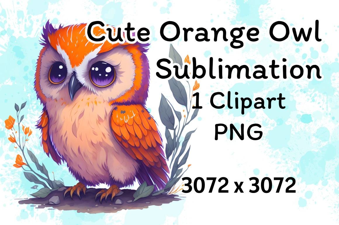 Cute Orange Owl Sublimation Watercolor Graphic by CH Studio · Creative ...