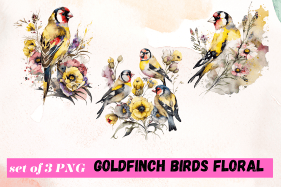 Goldfinch Birds Floral Watercolor Graphic AI Graphics By sublimation avenue