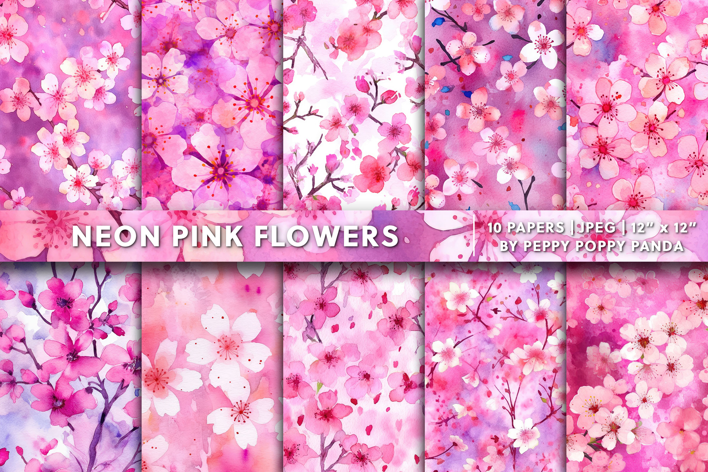 Neon Pink Flowers Background Texture Graphic by Peppy Poppy Panda ...