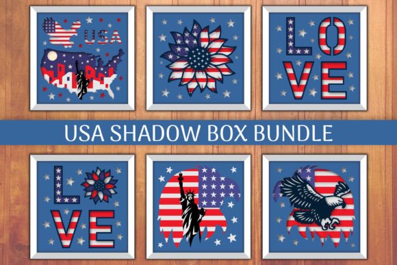 Patriotic USA Shadow Box Bundle Shadow Boxes 3D SVG Craft By Otvey Design