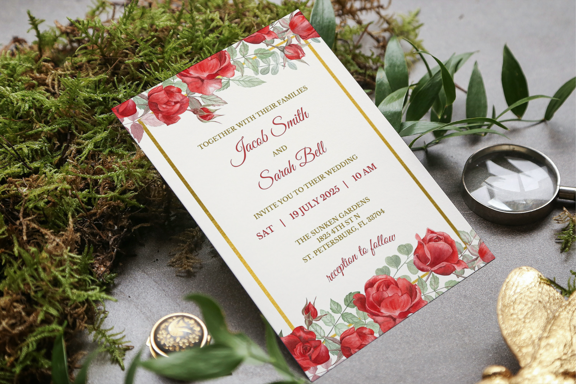 Wedding Invite Template Canva - Red Rose