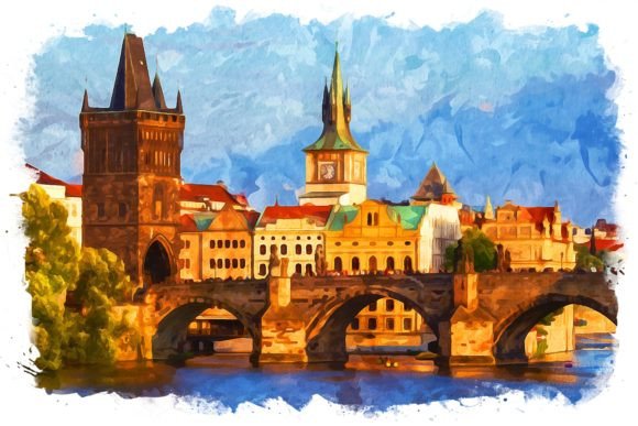 Charles Bridge View Watercolor