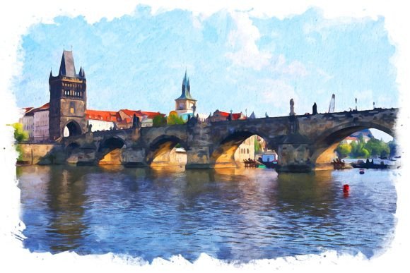 Charles Bridge View Watercolor