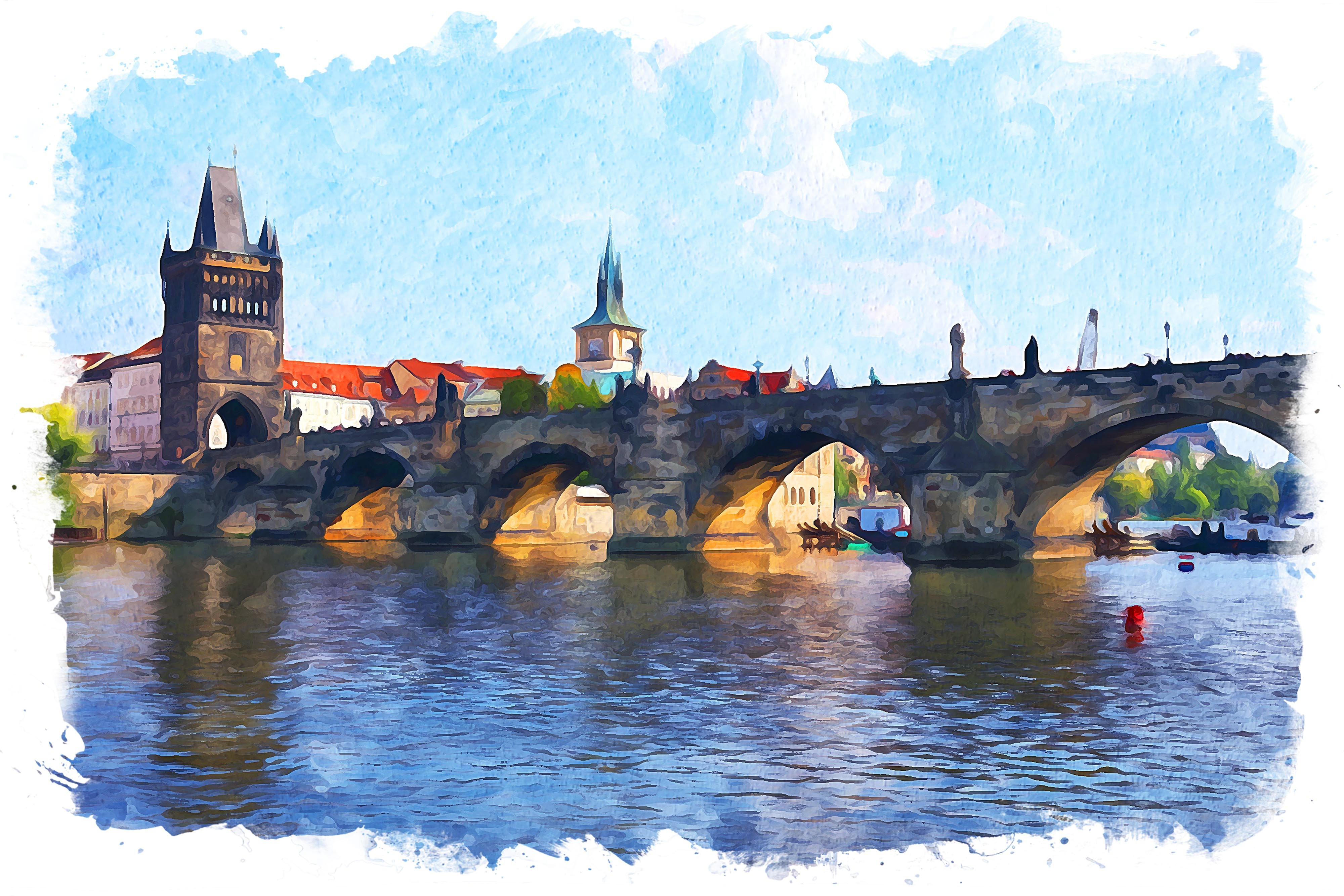Charles Bridge View Watercolor