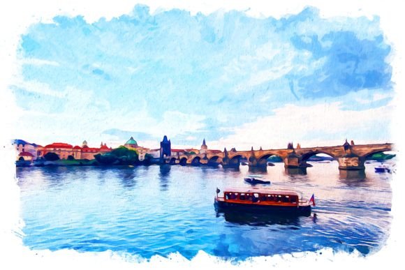 Charles Bridge View Watercolor
