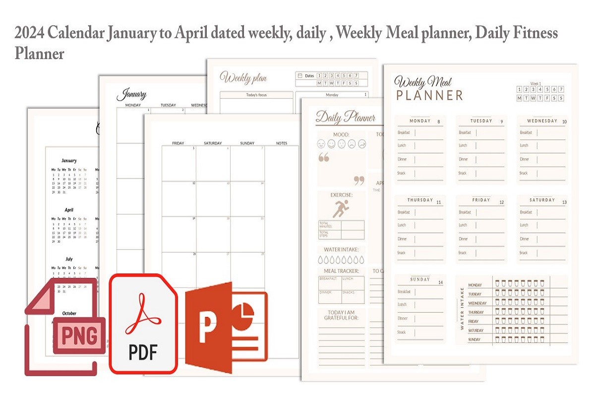 2024 Calendar, Dated Planner Jan to Apr