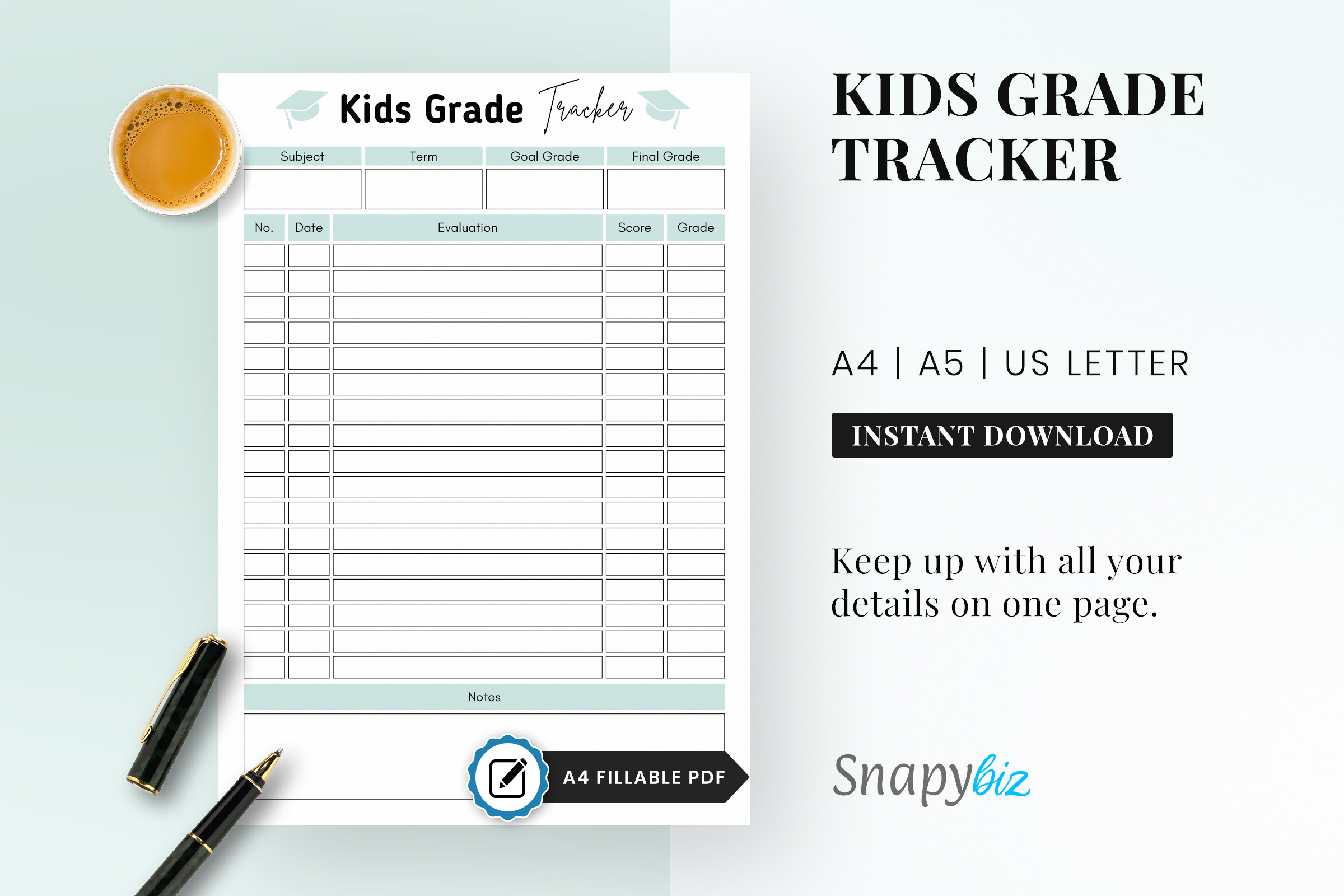 Printable Grade Tracker for Kids Graphic by SnapyBiz · Creative Fabrica