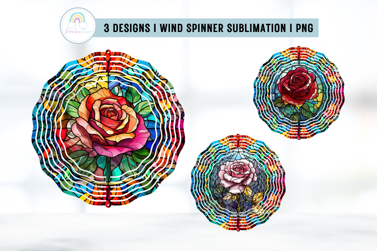 Stained Glass Rose Wind Spinner Graphic by Rainbowtown · Creative Fabrica