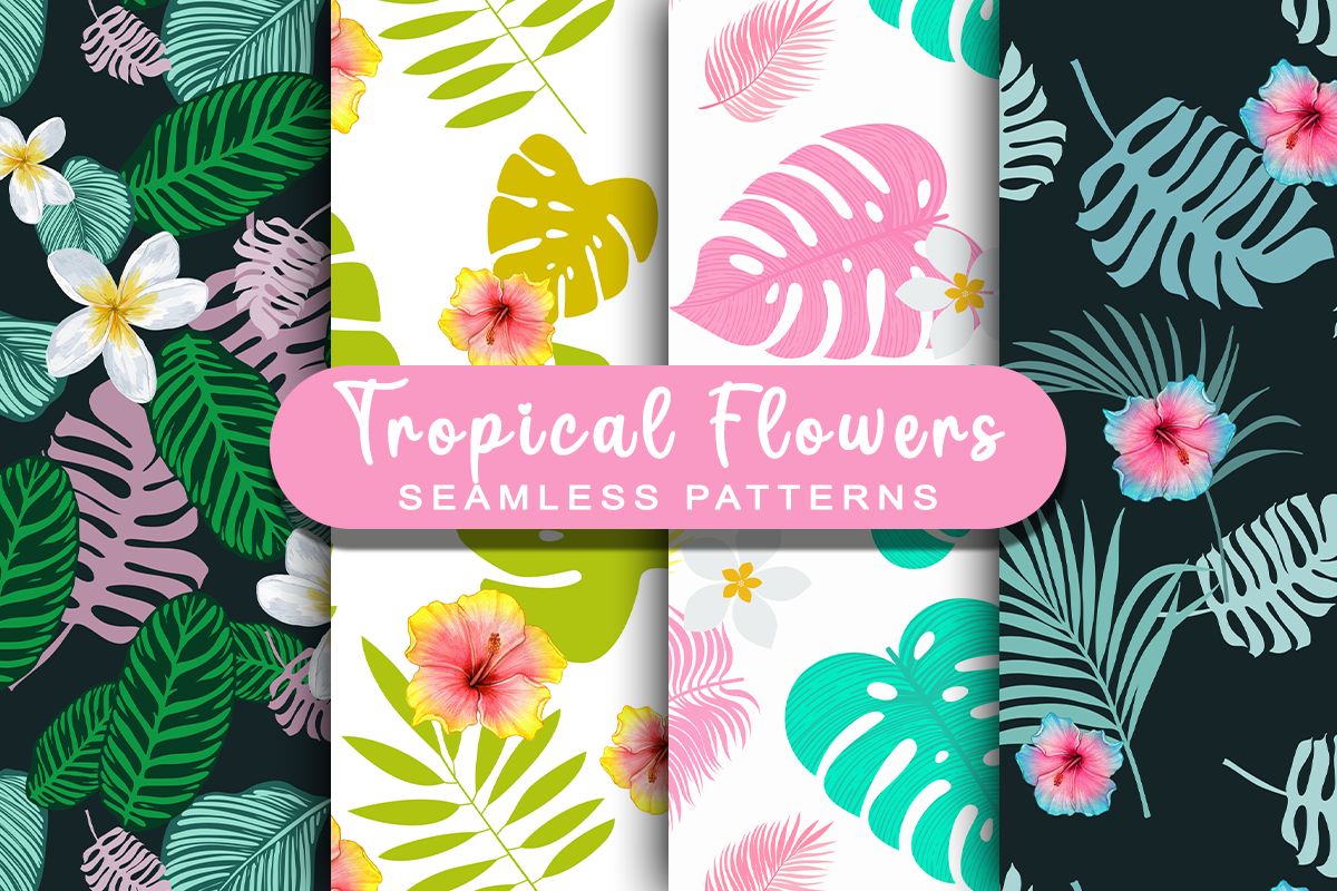 Watercolor Tropical Flowers Patterns Graphic by Conceptty · Creative ...