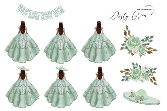 Dusty Green Princess Dress Clipart Graphic by SunflowerLove  Creative  Fabrica