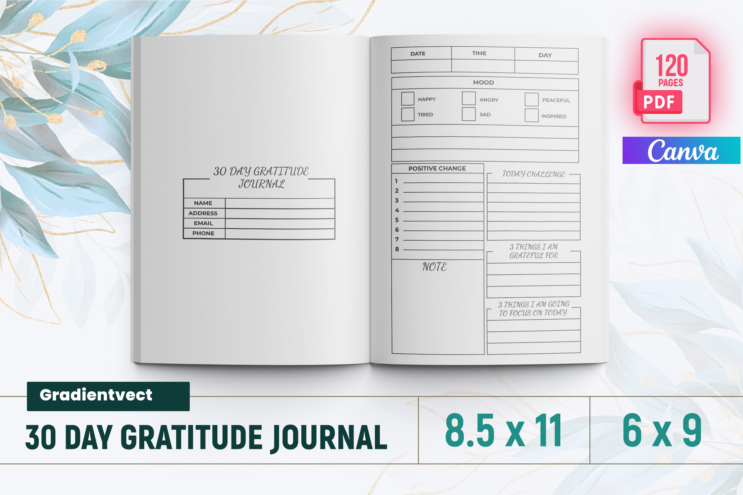 KDP 30 Day Gratitude Journal for Canva Graphic by gradientvect ...