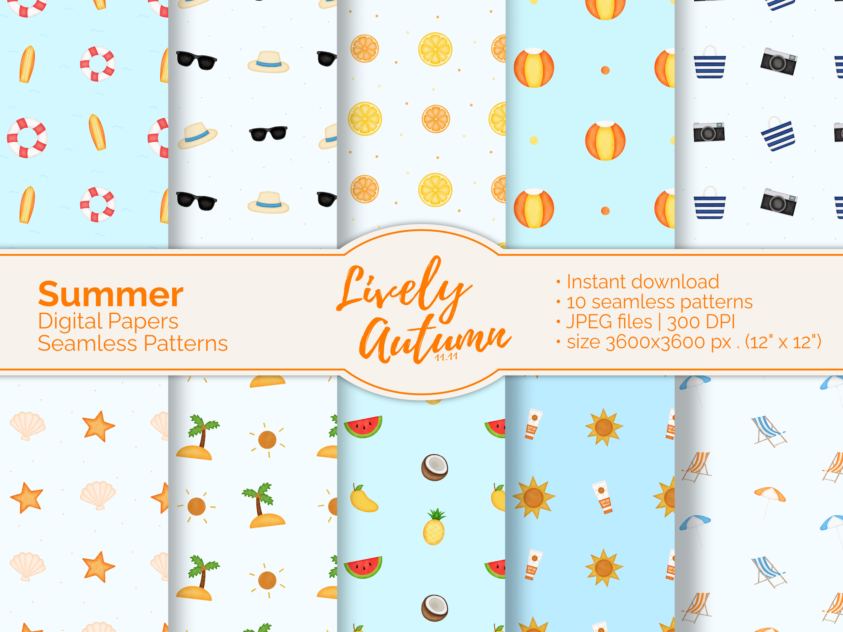 10 Summer Digital Seamless Patterns Graphic by LivelyAutumn 11.11 ...