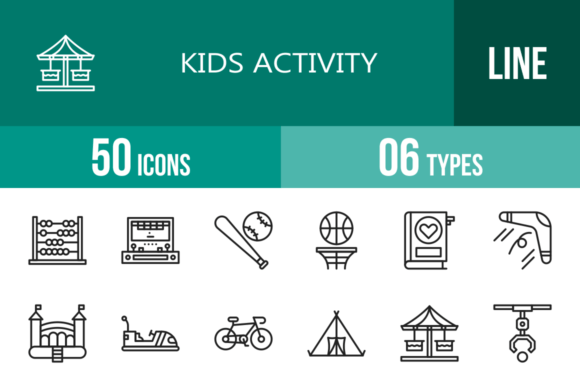 50 Kids Activity Line Icons Gráfico Iconos Por IconBunny