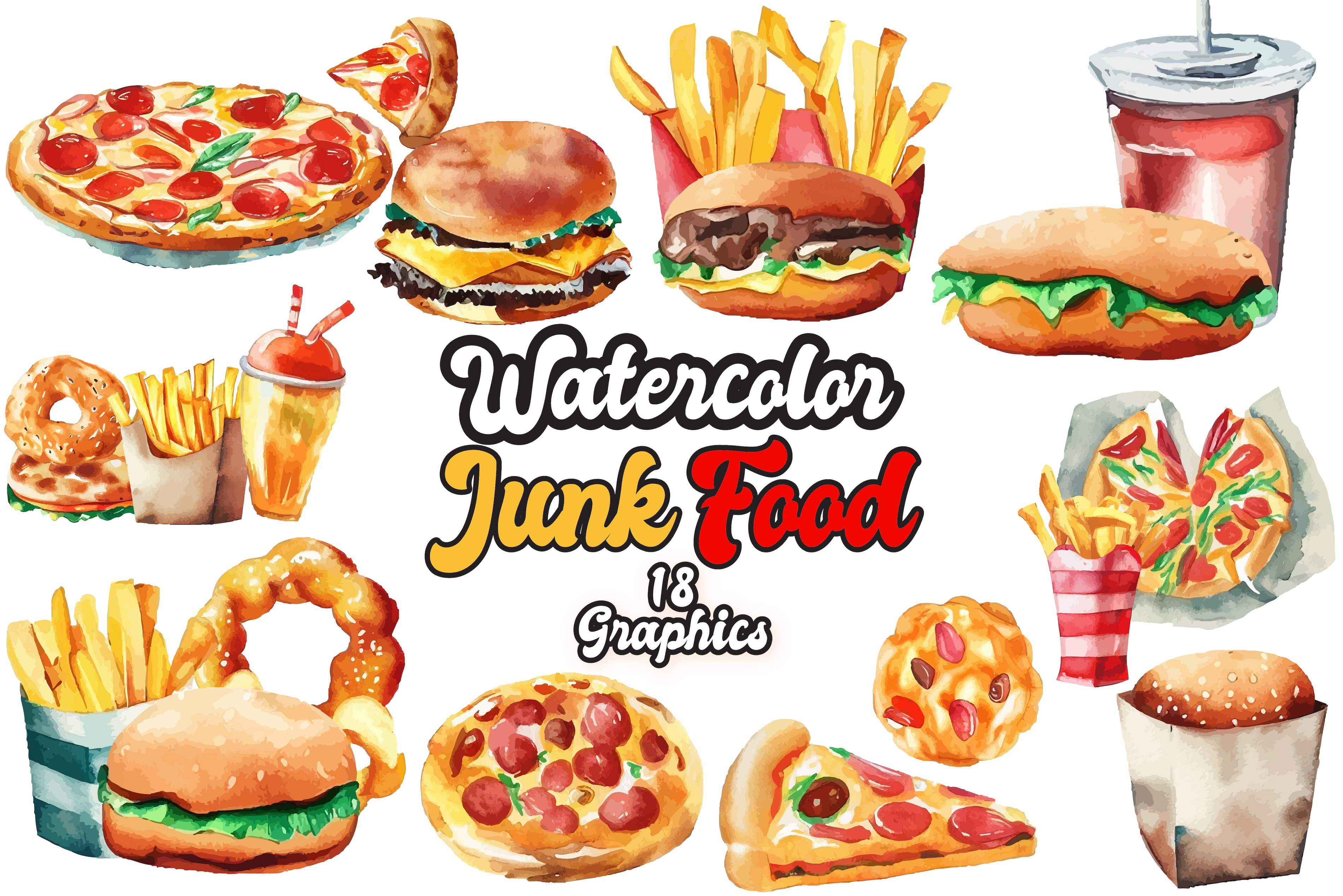 Junk Food Watercolor Clipart Fast Food Graphic by Anodyle · Creative ...