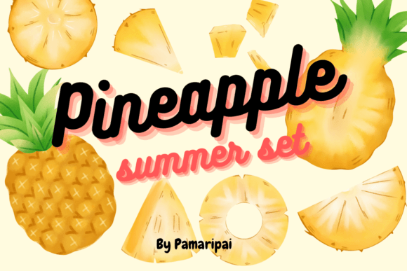 Pineapple Fruit Set Graphic Illustrations By pam.aripai