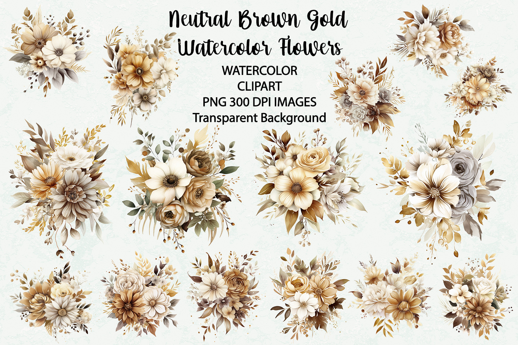 Neutral Brown Gold Flowers Watercolor Graphic by siatia · Creative Fabrica