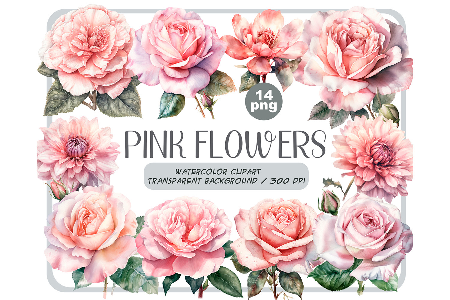 Watercolor Pink Flowers Clipart Png Graphic by ArtfulStudio · Creative ...