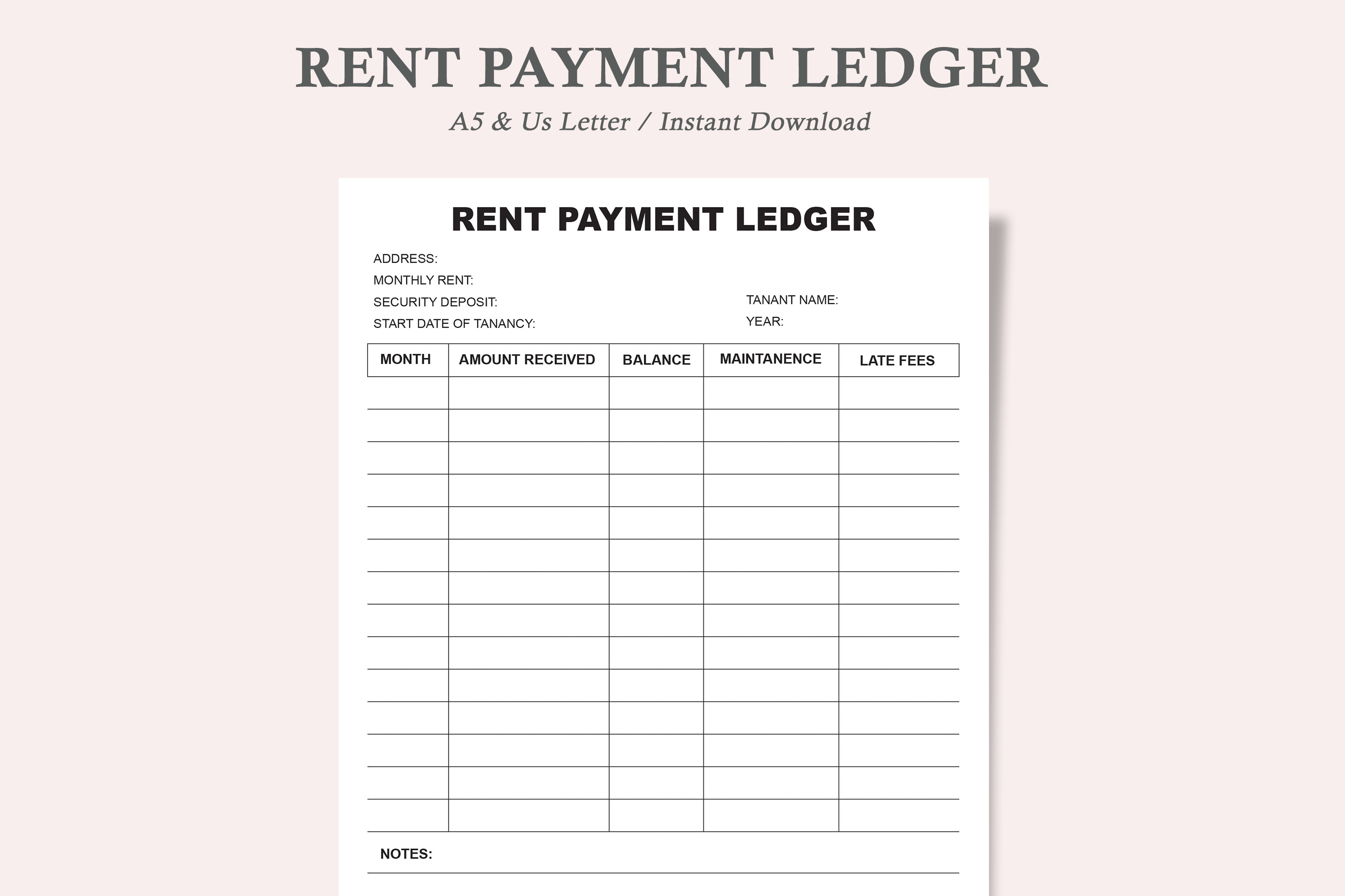 Rent Payment Ledger,Rent Payment Tracker Graphic by watercolortheme ...