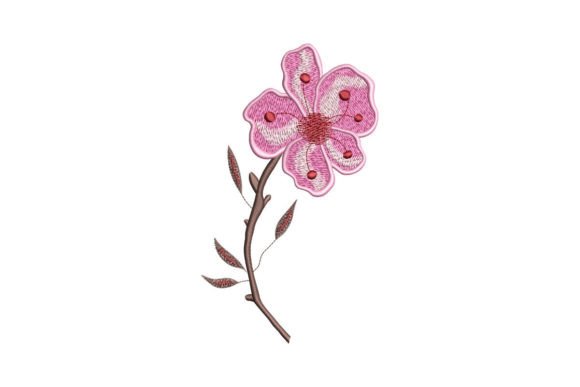 Sakura Flower on a Branch with Leaves