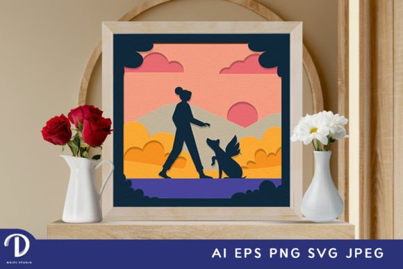 Angel Dog Remembrance 3D Shadow Box layered paper cut SVG for pet sympathy keepsakes