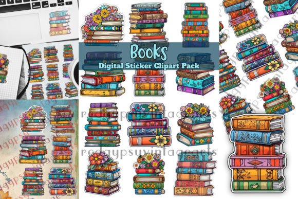 Books Digital Stickers Colorful Clipart