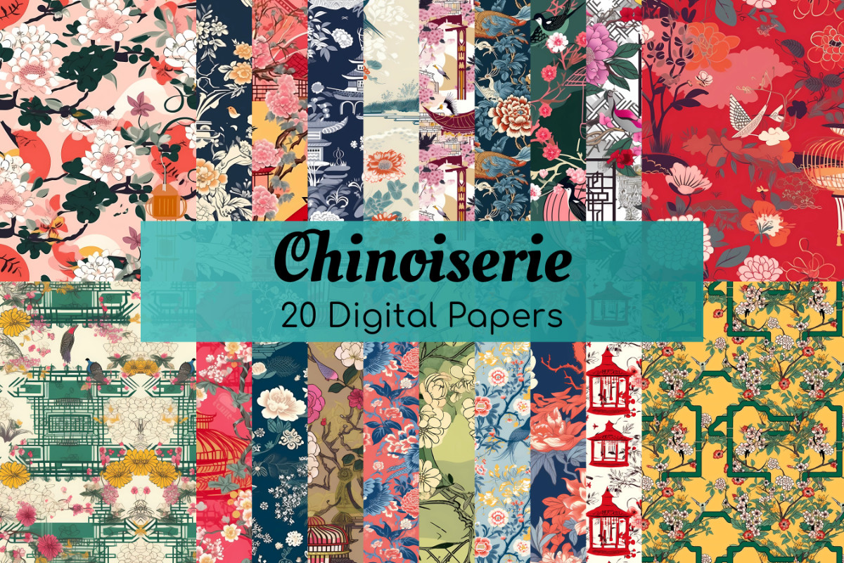 Chinoiserie Digital Paper Floral Pack Graphic by Red Gypsy Vintage Arts ...